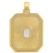 Colgante de placa texturizada 32x20 mm con cabujón de ópalo de imitación - Blanco - Oro x1|raw }}