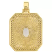 Colgante de placa texturizada 32x20 mm con cabujón de ópalo de imitación - Blanco - Oro x1