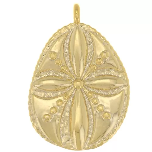 Colgante gota irregular trabajada 21x15 mm - motivo flor - Oro x1