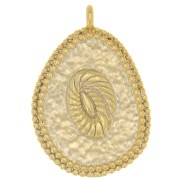 Colgante gota irregular trabajada 21x15 mm - motivo flor - Oro x1