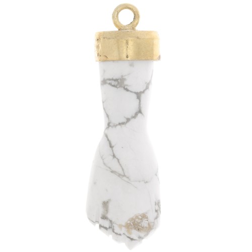 Colgante de gema de puño cerrado de 38x12 mm - Dorado con oro fino - Howlita