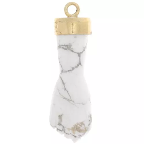 Colgante de gema de puño cerrado de 38x12 mm - Dorado con oro fino - Howlita