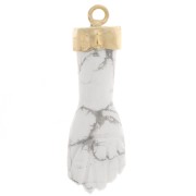 Colgante de gema de puño cerrado de 38x12 mm - Dorado con oro fino - Howlita