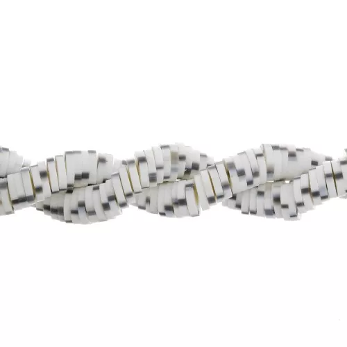Cuentas arandalas Heishi de arcilla polimérica bicolor 6x1mm - Blanco - Gris oscuro x40cm