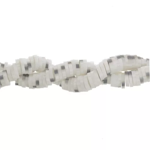 Cuentas arandalas Heishi de arcilla polimérica bicolor 6x1 mm - Crudo - Gris x40cm
