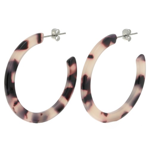 Pendientes de aro de acetato de celulosa 39 mm - Beige - Negro x2