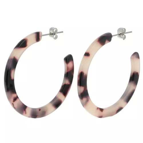 Pendientes de aro de acetato de celulosa 39 mm - Beige - Negro x2