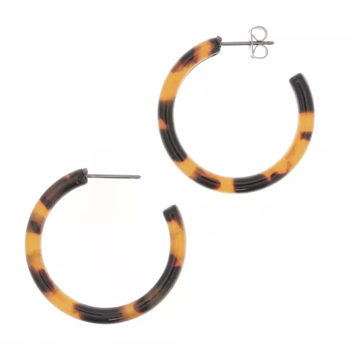 Pendientes de aro, alambre grueso redondo 31 mm - Carey - Marrón - Negro x2