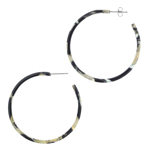 Pendientes de aro de acetato de celulosa de 50 mm - carey - negro - beige x2