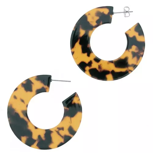 Pendientes de aro 45 mm acetato de celulosa - Carey - Marrón - Negro x2