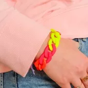 Eslabón acrílico ovalado trenzado 30x21 mm - Amarillo fluorescente opaco mate x1