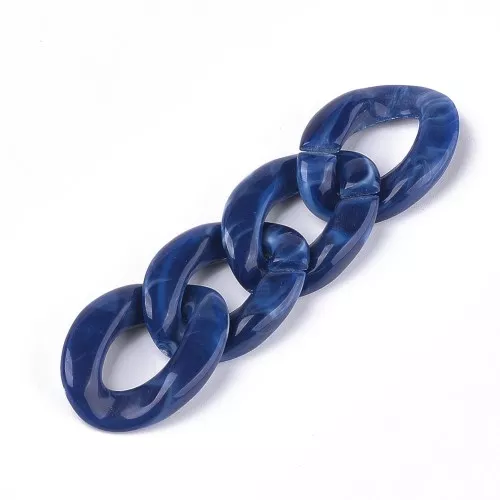 Eslabón Acrílico Ovalado Retorcido 29x21 mm - Azul Nocturno Jaspeado - Blanco x1