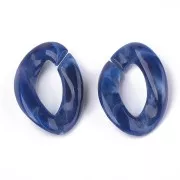 Eslabón Acrílico Ovalado Retorcido 29x21 mm - Azul Nocturno Jaspeado - Blanco x1