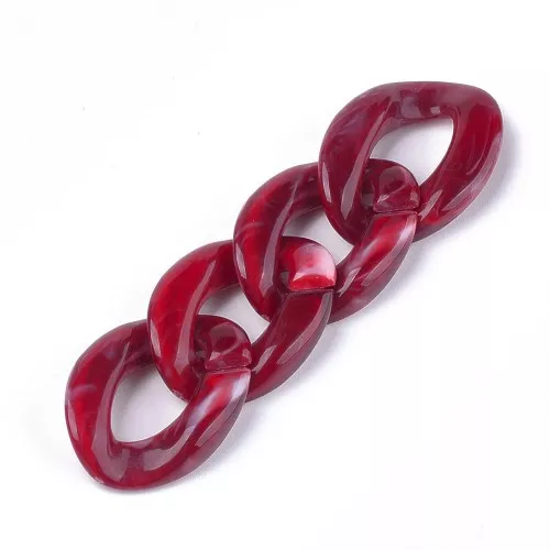 Eslabón acrílico torcido ovalado 29x21 mm - Rojo oscuro jaspeado - Blanco x1