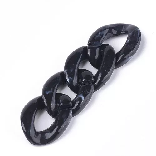 Eslabón acrílico torcido ovalado 29x21 mm - Negro jaspeado - Blanco x1