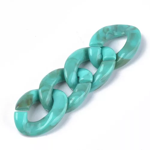Eslabón Acrílico Ovalado Retorcido 29x21 mm - Turquesa Jaspeado - Marrón x1
