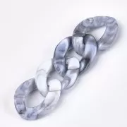 Eslabón acrílico ovalado trenzado 29x21 mm - Blanco jaspeado - Gris x1