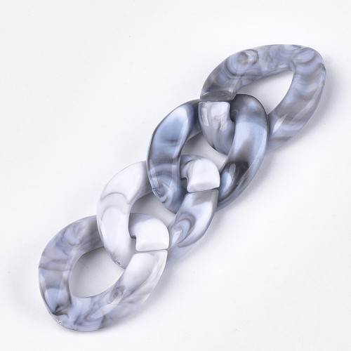 Eslabón acrílico ovalado trenzado 29x21 mm - Blanco jaspeado - Gris x1