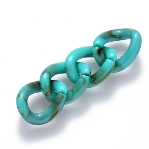 Eslabón acrílico ovalado trenzado 16x13 mm - Turquesa jaspeado - Marrón x1