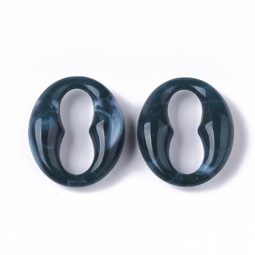 Eslabón ovalado de café acrílico 31x26 mm - Azul petróleo jaspeado - Blanco x1