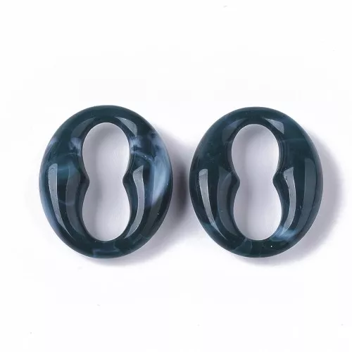 Eslabón ovalado de café acrílico 31x26 mm - Azul petróleo jaspeado - Blanco x1