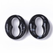 Eslabón acrílico ovalado para granos de café 31x26 mm - Negro jaspeado - Blanco x1