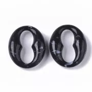 Eslabón acrílico ovalado para granos de café 31x26 mm - Negro jaspeado - Blanco x1