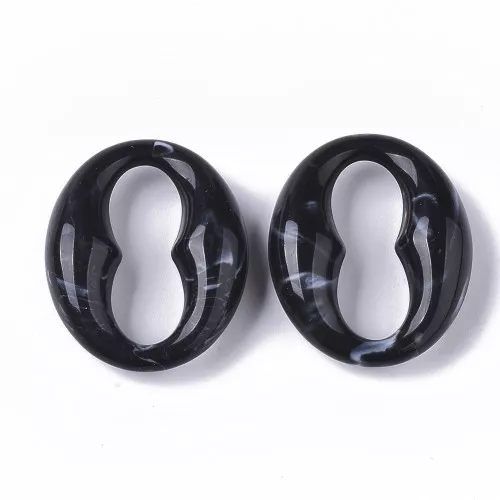Eslabón acrílico ovalado para granos de café 31x26 mm - Negro jaspeado - Blanco x1