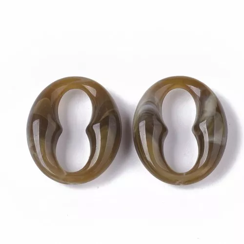 Eslabón acrílico ovalado para granos de café 31x26 mm - Marrón claro jaspeado - Blanco x1