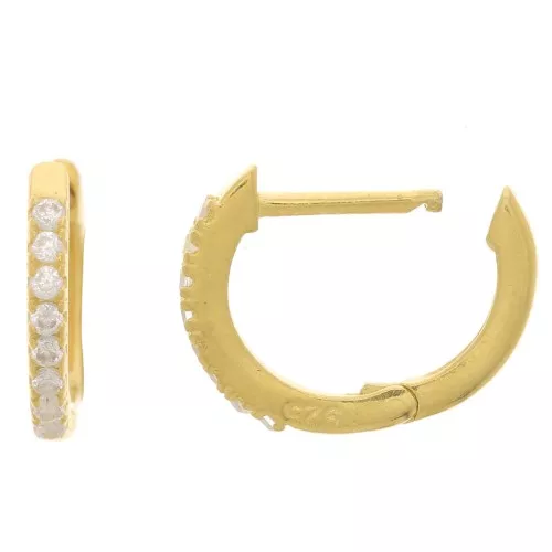 Ganchos pendientes de 11 mm con óxido de zirconio - Plata de ley 925 dorada - Cristal x2