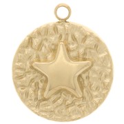 Colgante de estrella redonda con textura de 14 mm - Acero inoxidable dorado 316L x1