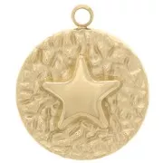 Colgante de estrella redonda con textura de 14 mm - Acero inoxidable dorado 316L x1