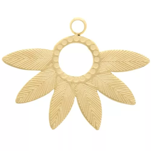 Colgante media flor 15x20 mm con círculo hueco - Acero inoxidable 316L Dorado x1