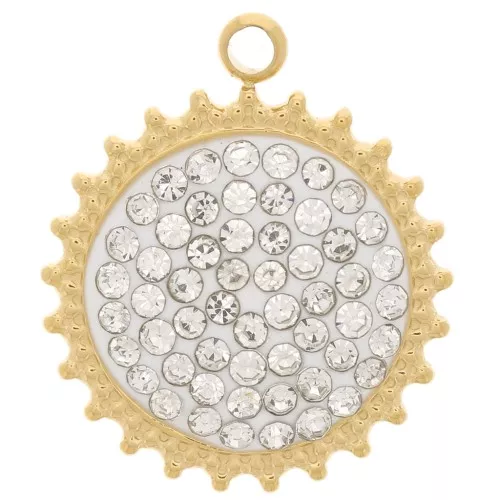 Colgante de sol de 14 mm con resina y óxido de zirconio - Acero inoxidable 316L - Blanco