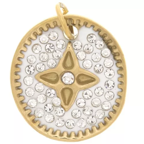 Colgante ovalado 16,5x15 mm con resina y óxido de zirconio - Acero inoxidable 316L Dorado x1