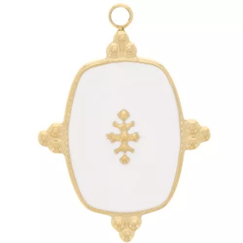 Colgante Rectángulo 23x17mm con Resina - Acero inoxidable 316L Dorado - Blanco