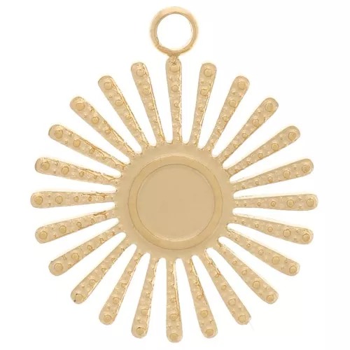 Dije sol texturado de 14 mm para cabujón de 4 mm - Acero inoxidable dorado 316L x1