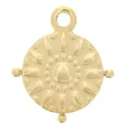 Charm redondo de 15 mm y bolitas - motivo sol - acero inoxidable 316L Gold