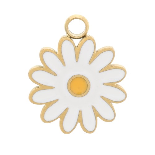 Dije de margarita 9.5mm con resina epoxi - Acero inoxidable 304 Dorado - Blanco x1