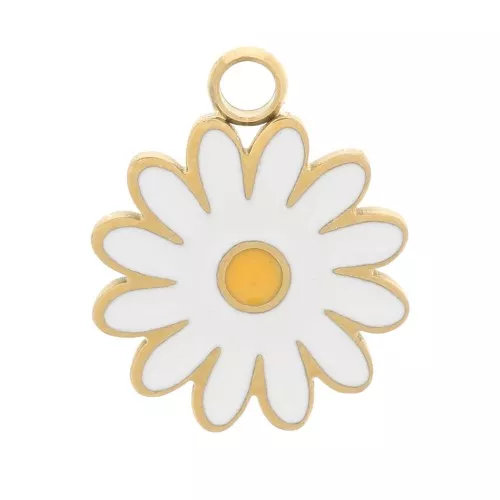 Dije de margarita 9.5mm con resina epoxi - Acero inoxidable 304 Dorado - Blanco x1