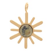 Charm Sol 15x10mm - Acero inoxidable 316L bañado en oro - Turquesa africana - Jaspe|raw }}