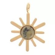 Charm Sol 15x10mm - Acero inoxidable 316L bañado en oro - Turquesa africana - Jaspe