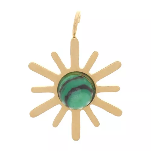 Charm Sol 15x10mm - gema de imitación - Acero inoxidable 316L Dorado - Malaquita
