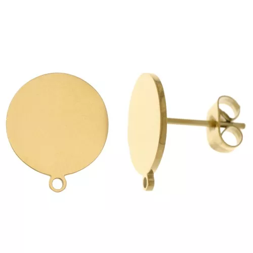Pendientes de disco 12mm con anillo - Acero inoxidable 304 Oro x2