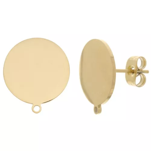 Pendientes de disco de 14 mm con anillo - Acero inoxidable dorado 304 x2