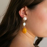 Pendientes de disco de 14 mm con anillo - Acero inoxidable dorado 304 x2