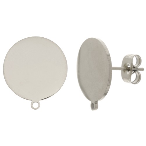 Pendientes de disco de 14 mm con anilla - acero inoxidable 304 x2