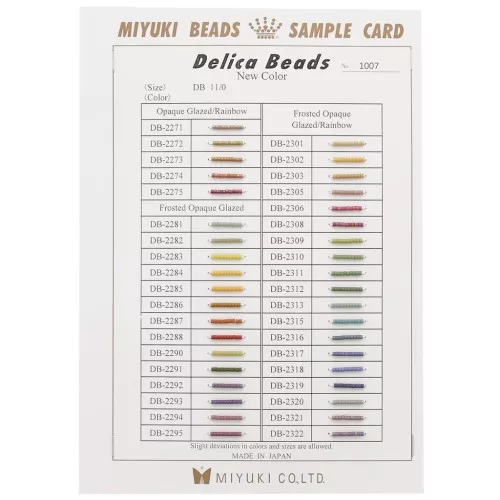 Miyuki Delica 11/0 (DB) - Tarjeta de muestra (n°1007) - Opaque & Frosted Glazed