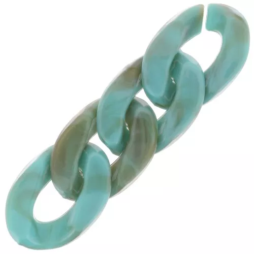 Eslabón ovalado de plástico trenzado 24x17 mm - Turquesa jaspeado - Marrón x1