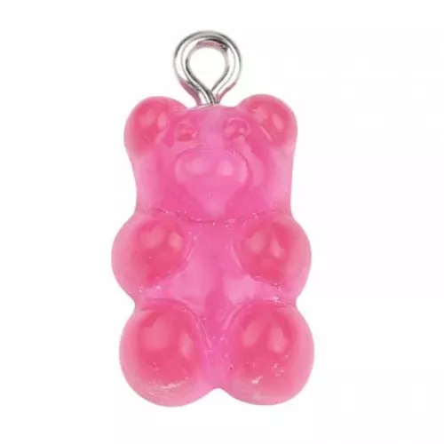 Colgante Oso Acrílico 21x11 mm - Rosa Fluorescente x1